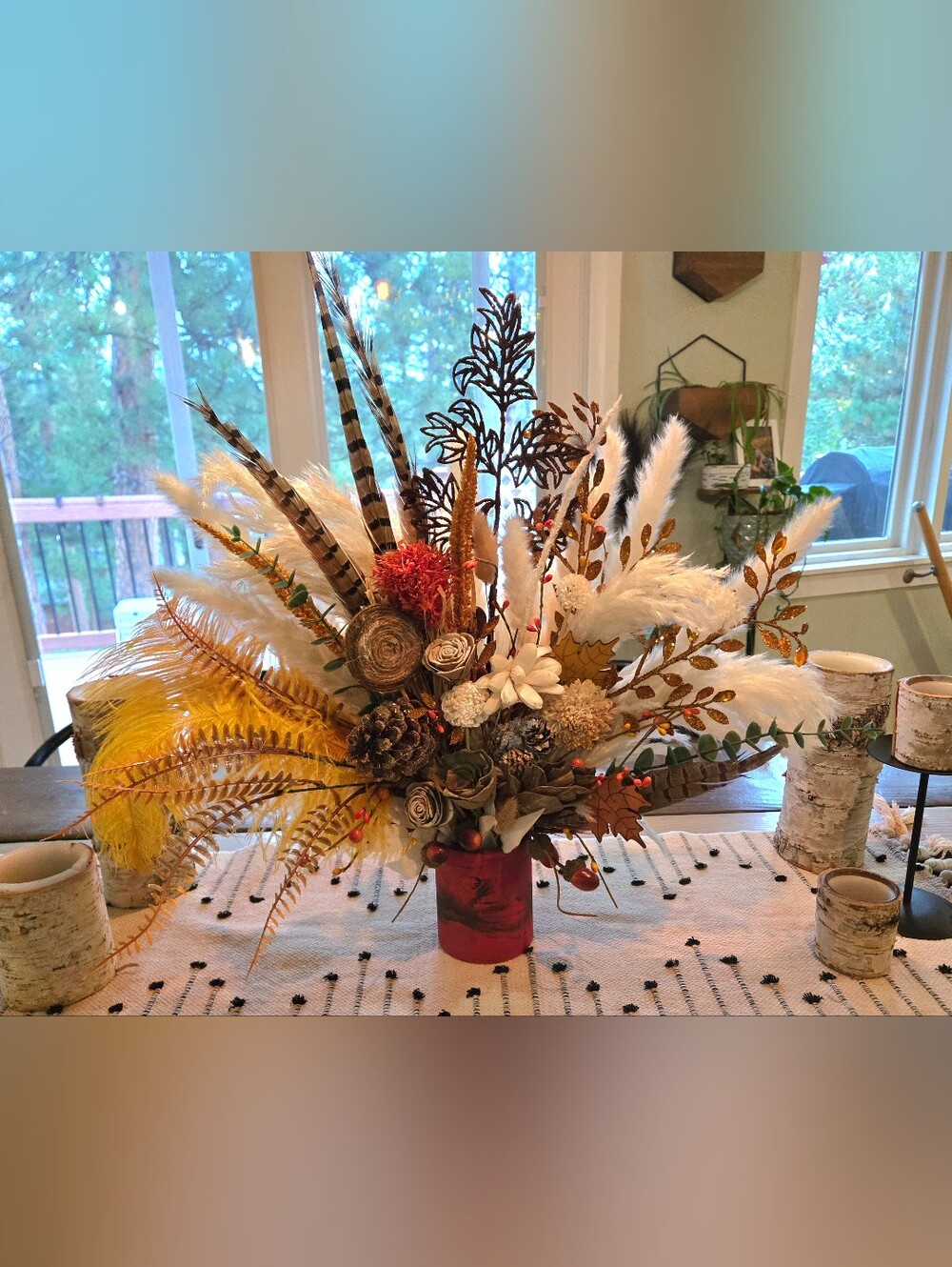 Red Autumn Pampas & Dried Floral Centerpiece